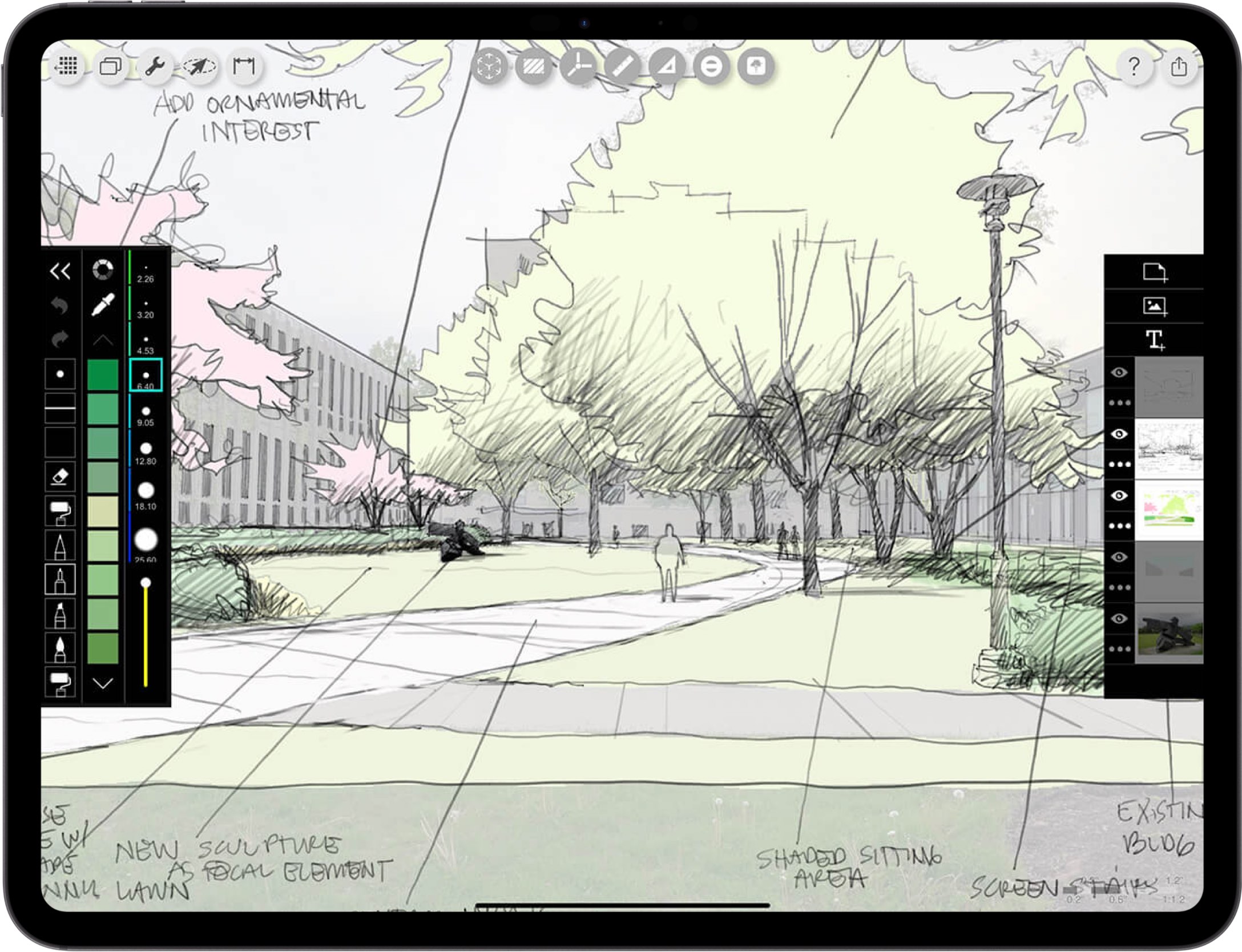 best App for architects _ iPad drawing for landscape design _  perspective sktech